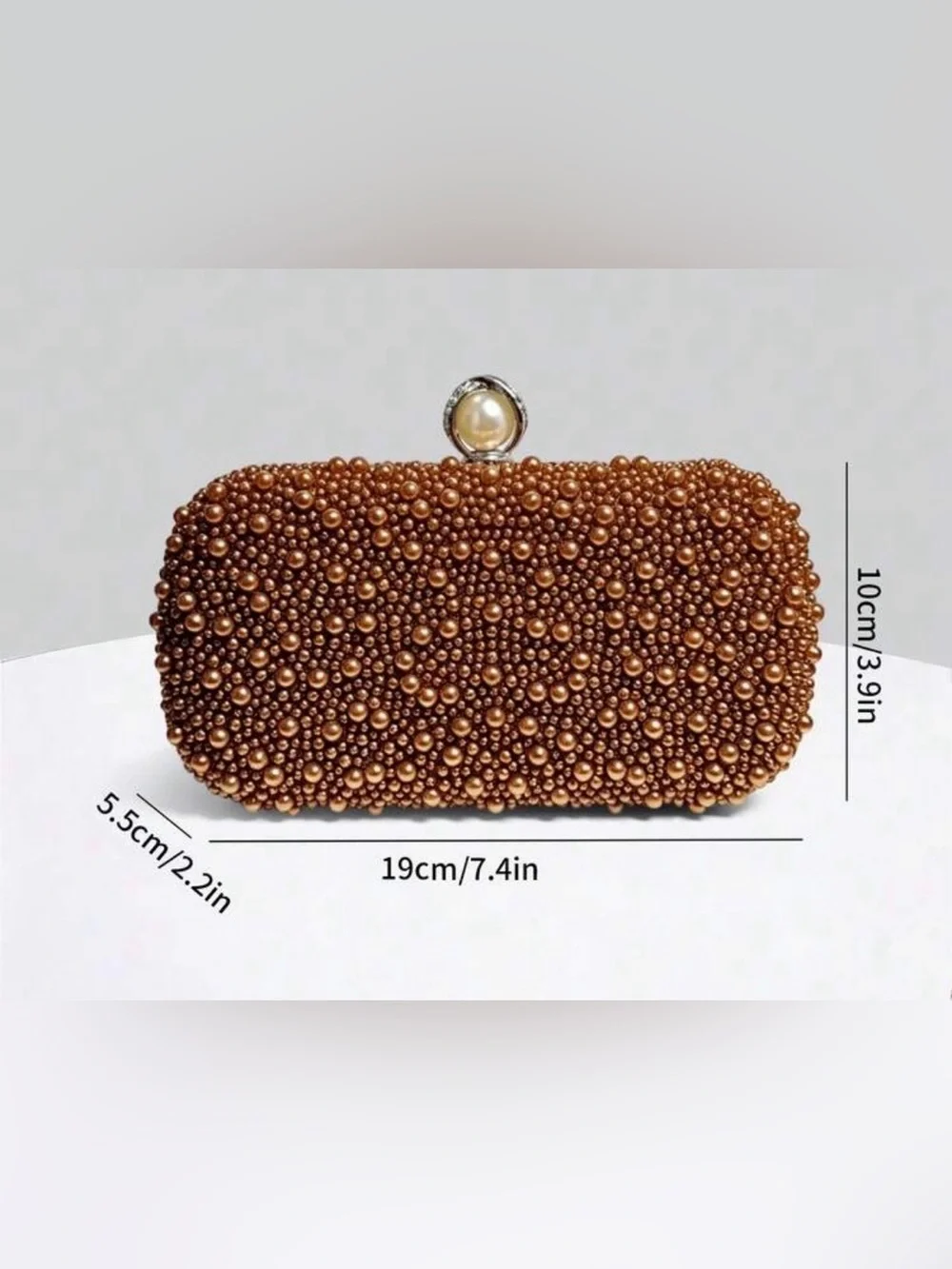 Pearl & Crystal Embellished Clutch - Brown